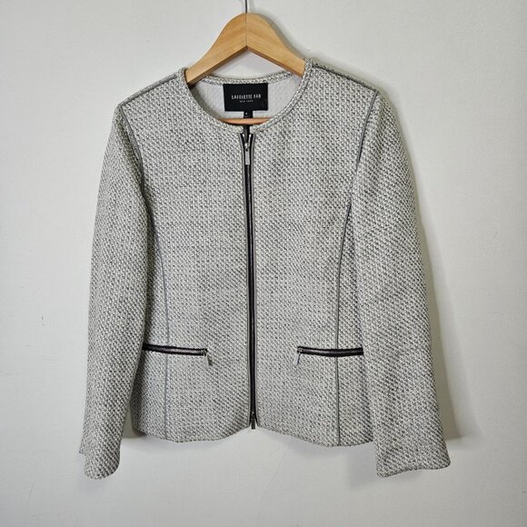 Lafayette 148 New York Kerrington Tweed Jacket Sz M Grey Zipper Front - Picture 3 of 11